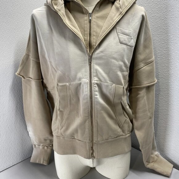 Le PERE Double-Layer Faded Full-Zip Hoodie • Size M • Beige - Picture 14 of 16